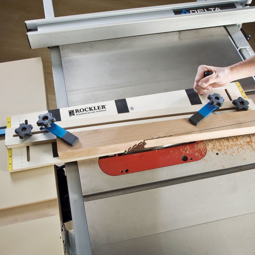 Rockler taper jig with heavy-duty clamps ensures stable, repeatable cuts