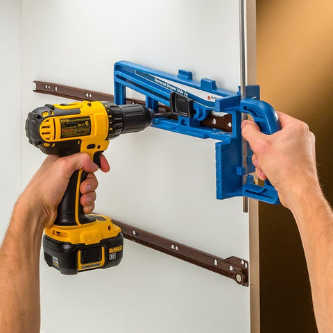 Rockler jig clamping area keeps hardware steady during work.