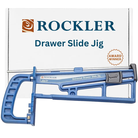 Rockler universal drawer slide jig face plate for precise cabinet alignment.
