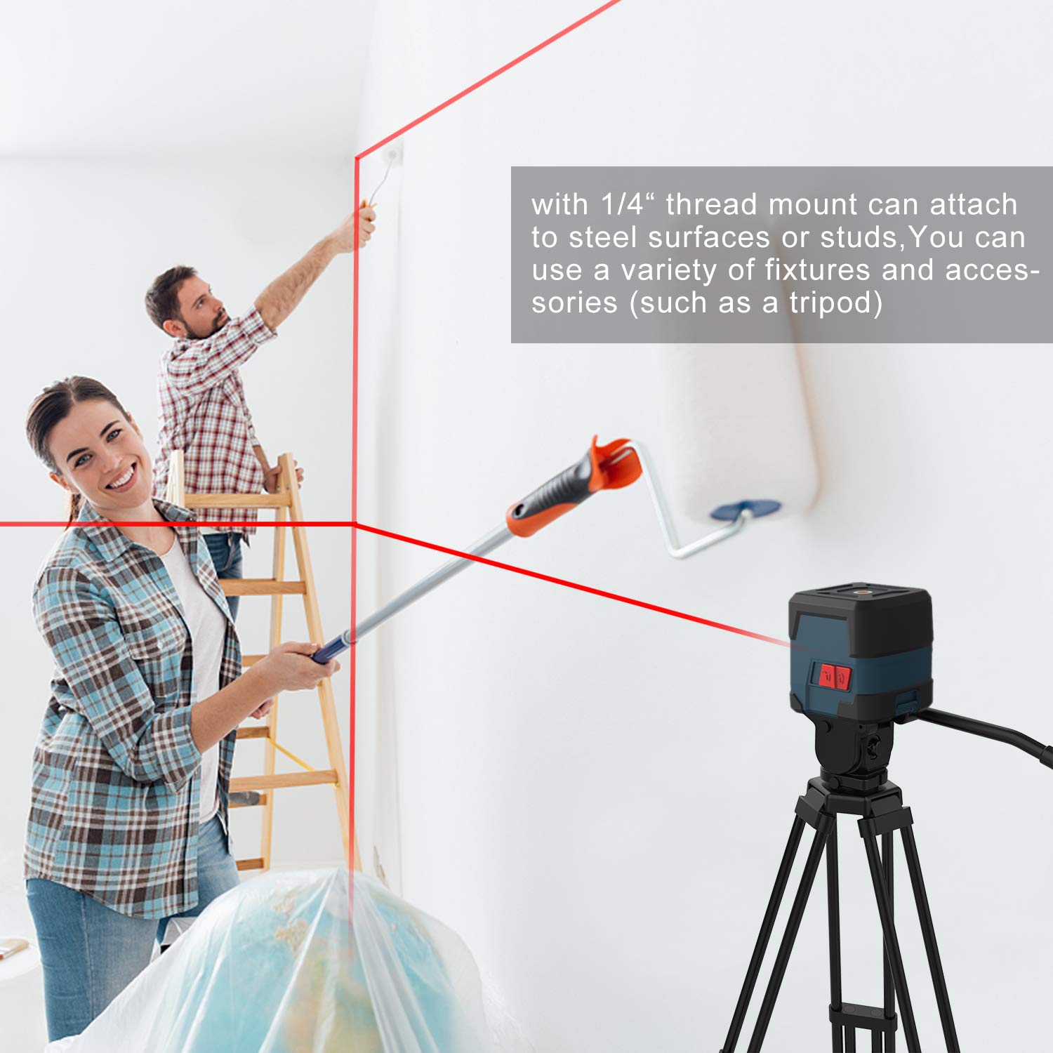 RockSeed laser level 360-degree rotation enables line projection from any position.