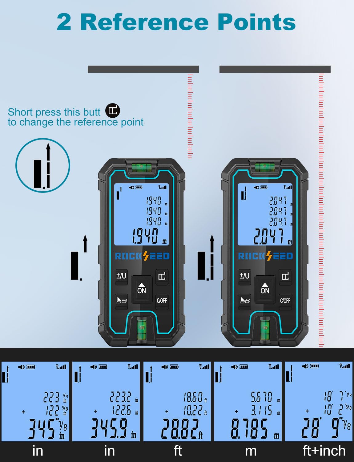 RockSeed Laser Measure displaying area and volume mode for planning