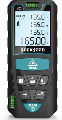 RockSeed Laser Measure 165ft display for easy readings in dim rooms.