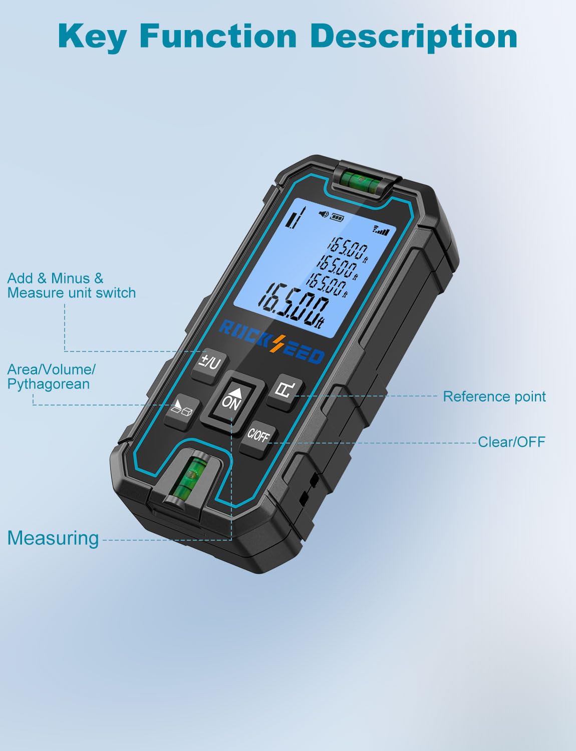 RockSeed Laser Measure packaging box and included accessories