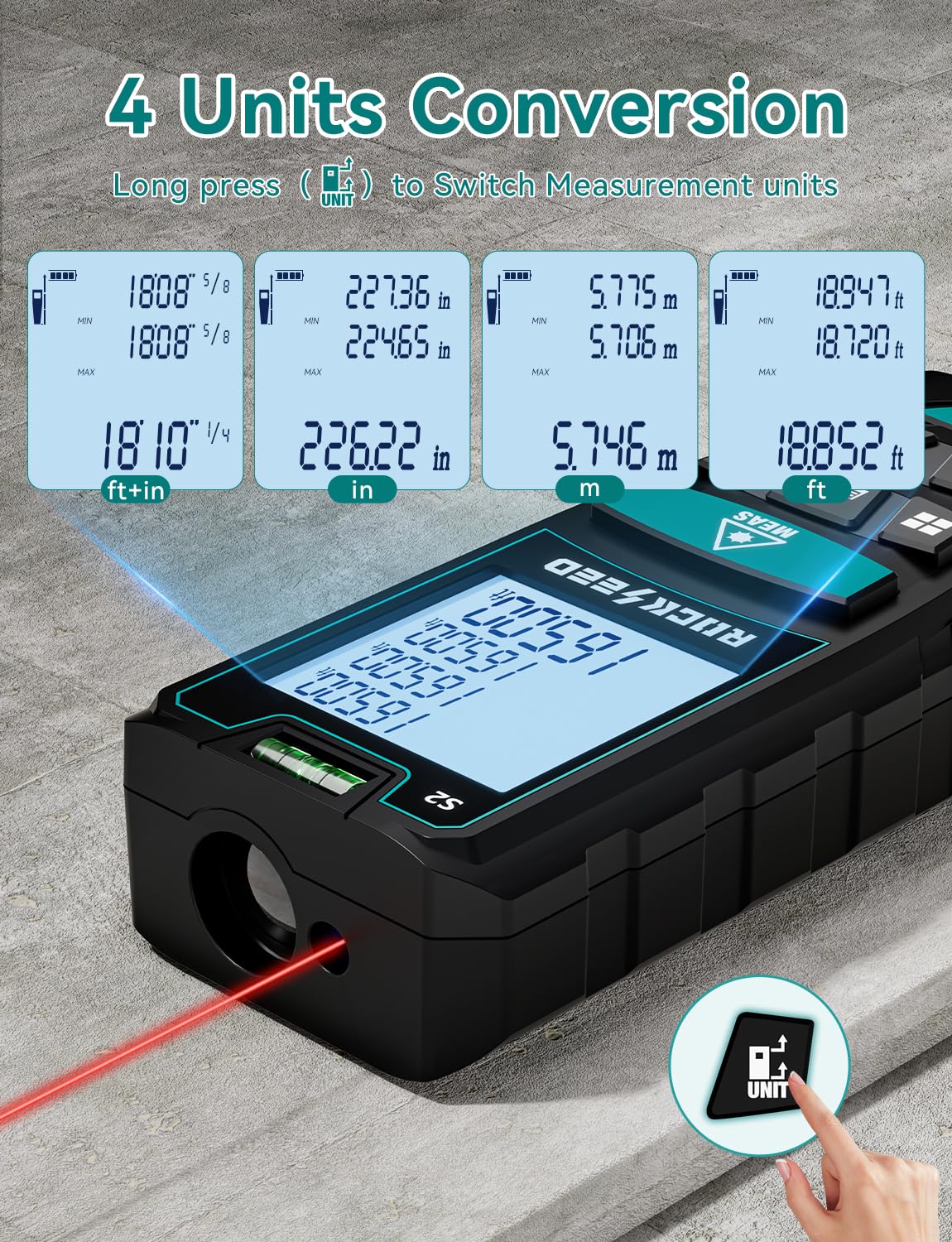 RockSeed backlit LCD enhances visibility in low light environments.