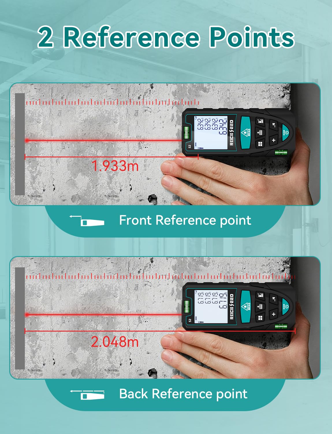RockSeed unit switching supports M, In, and Ft for flexible use.