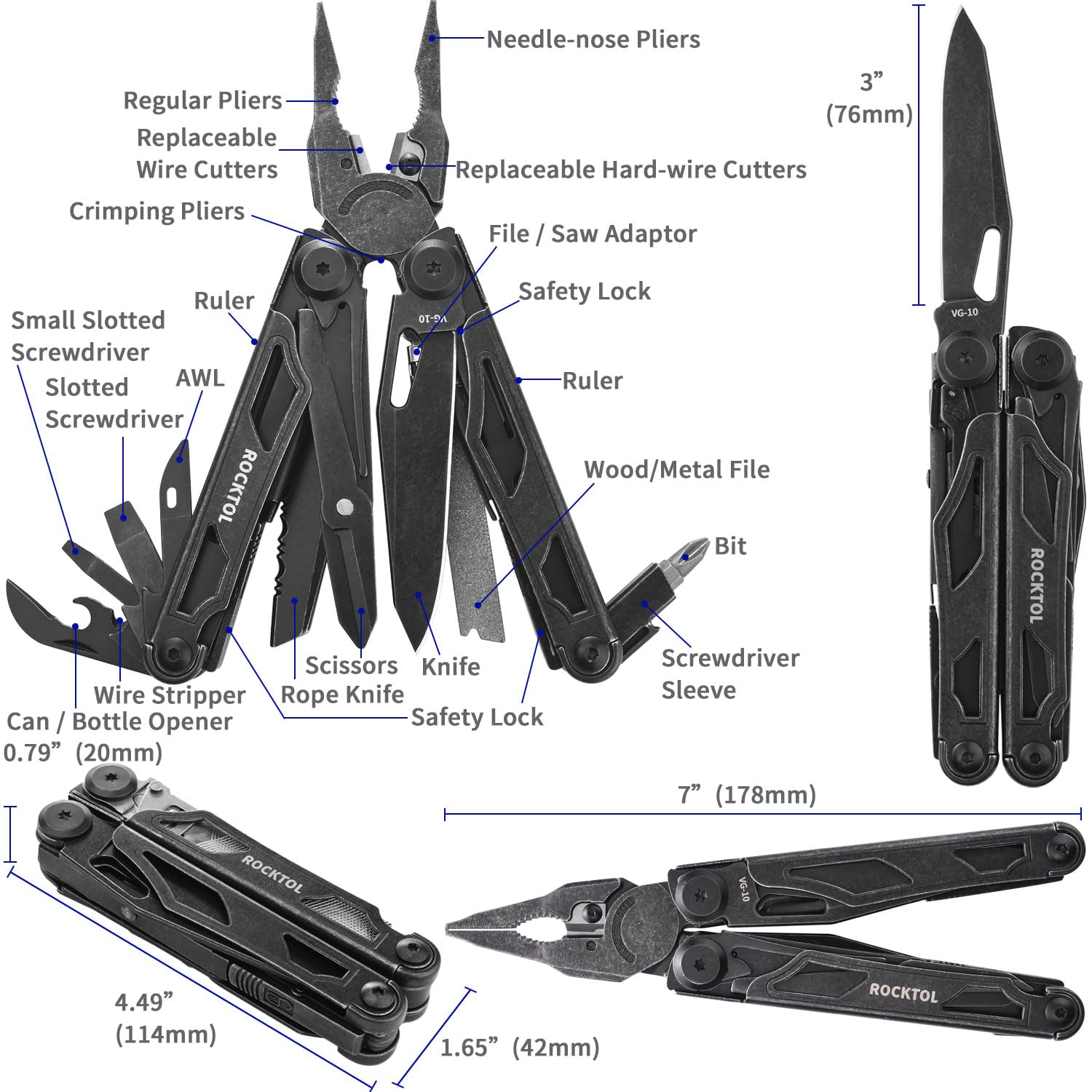 ROCKTOL blade changer kit provides interchangeable blades for extended use.