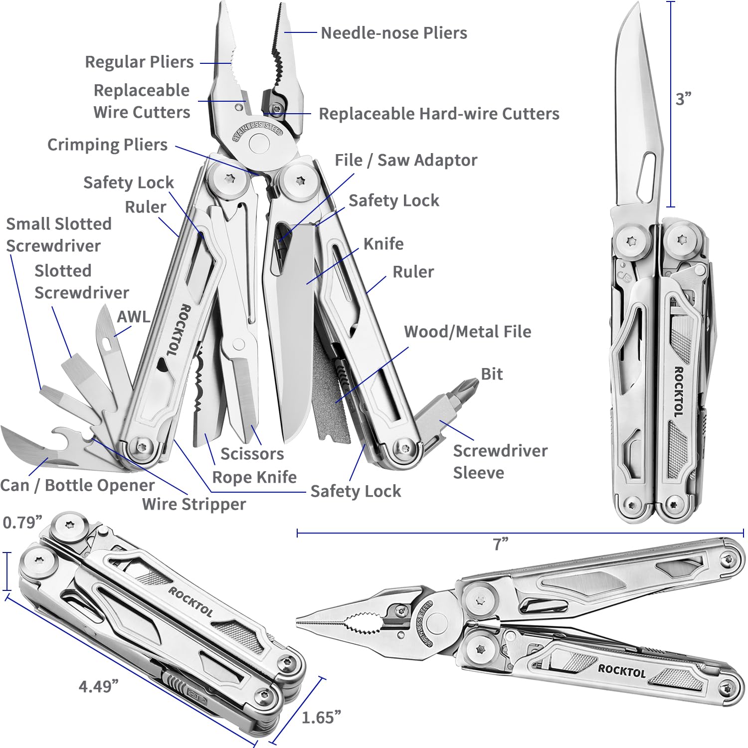 ROCKTOL multitool nylon sheath with belt loop for portable storage.