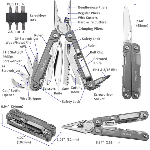 ROCKTOL nylon sheath protects the multitool during travel.