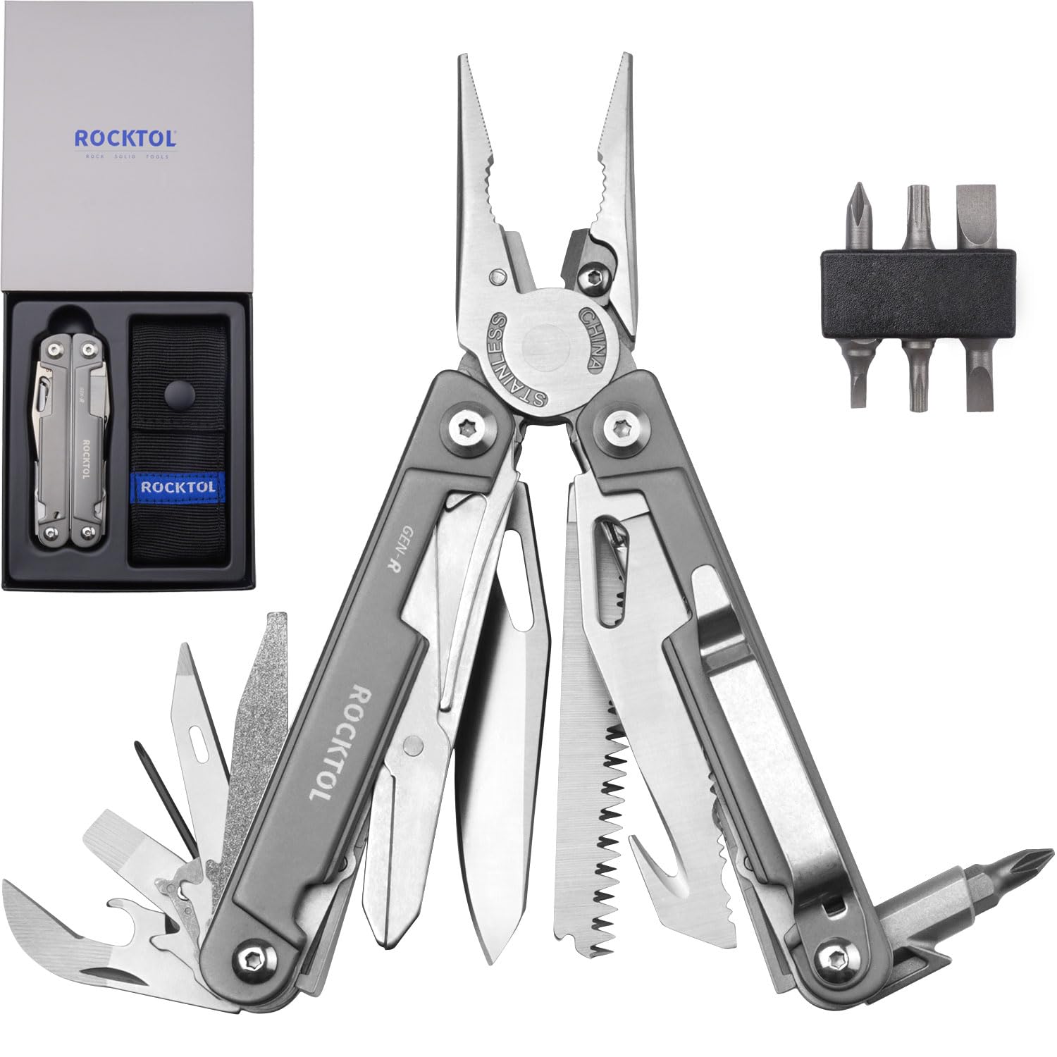 ROCKTOL Multitool Pliers VG10 blade offers precise outdoor cuts.