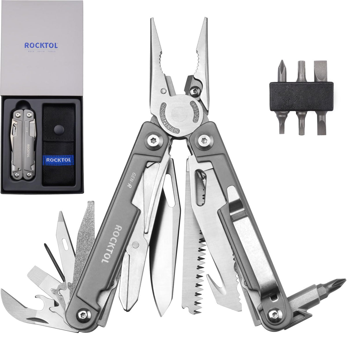 ROCKTOL Multitool Pliers VG10 blade offers precise outdoor cuts.