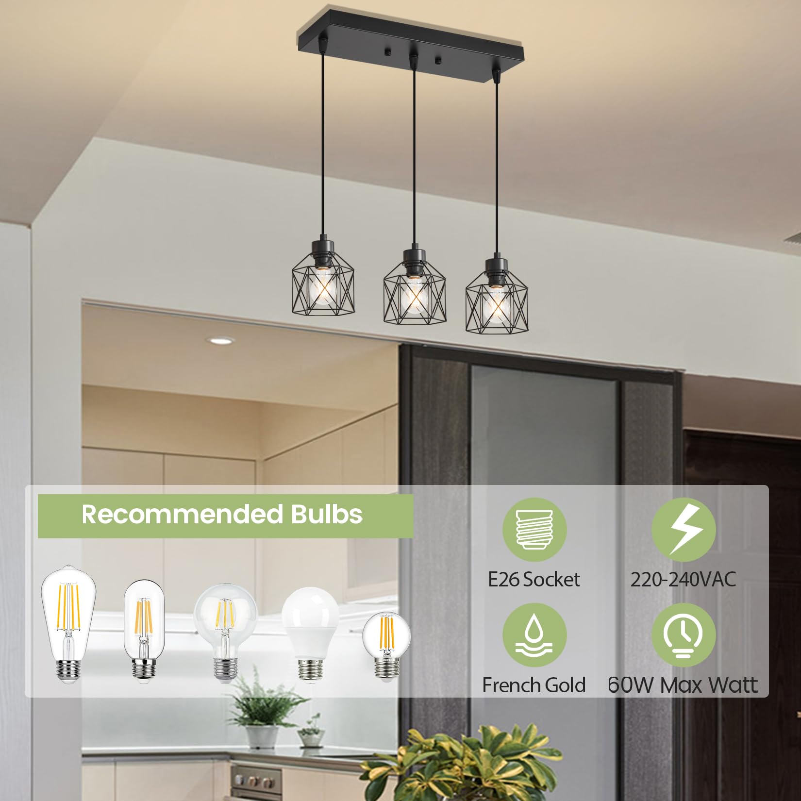 ROCUNSI pendant shows adjustable cords for ceiling height flexibility