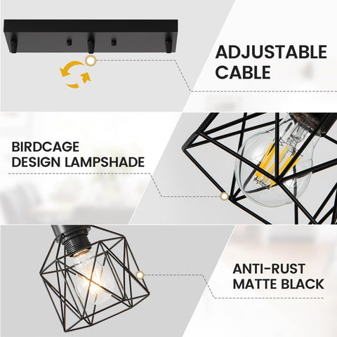 ROCUNSI black metal cage pendant above kitchen island
