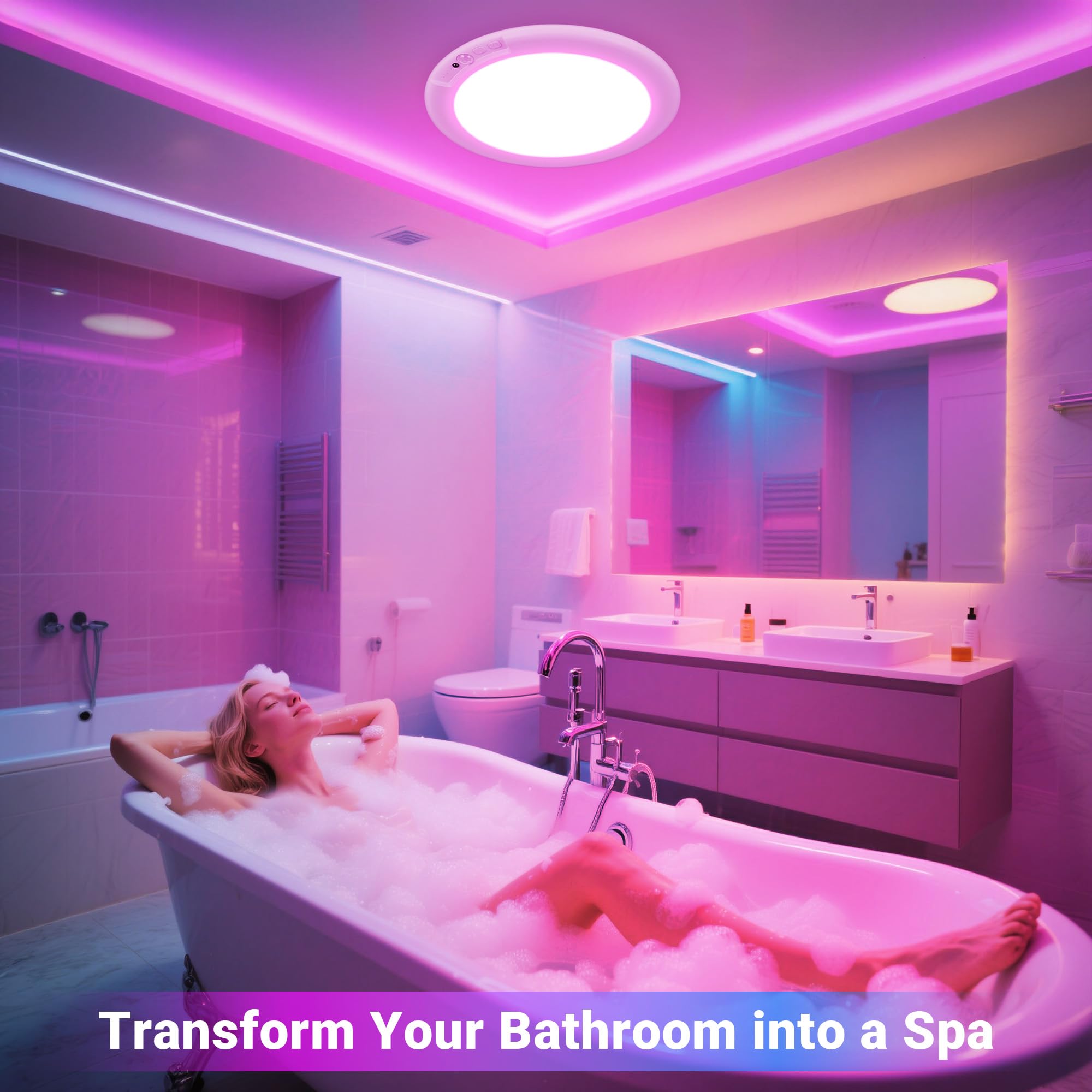 Rodalims shower light with remote control for easy color selection and timing.