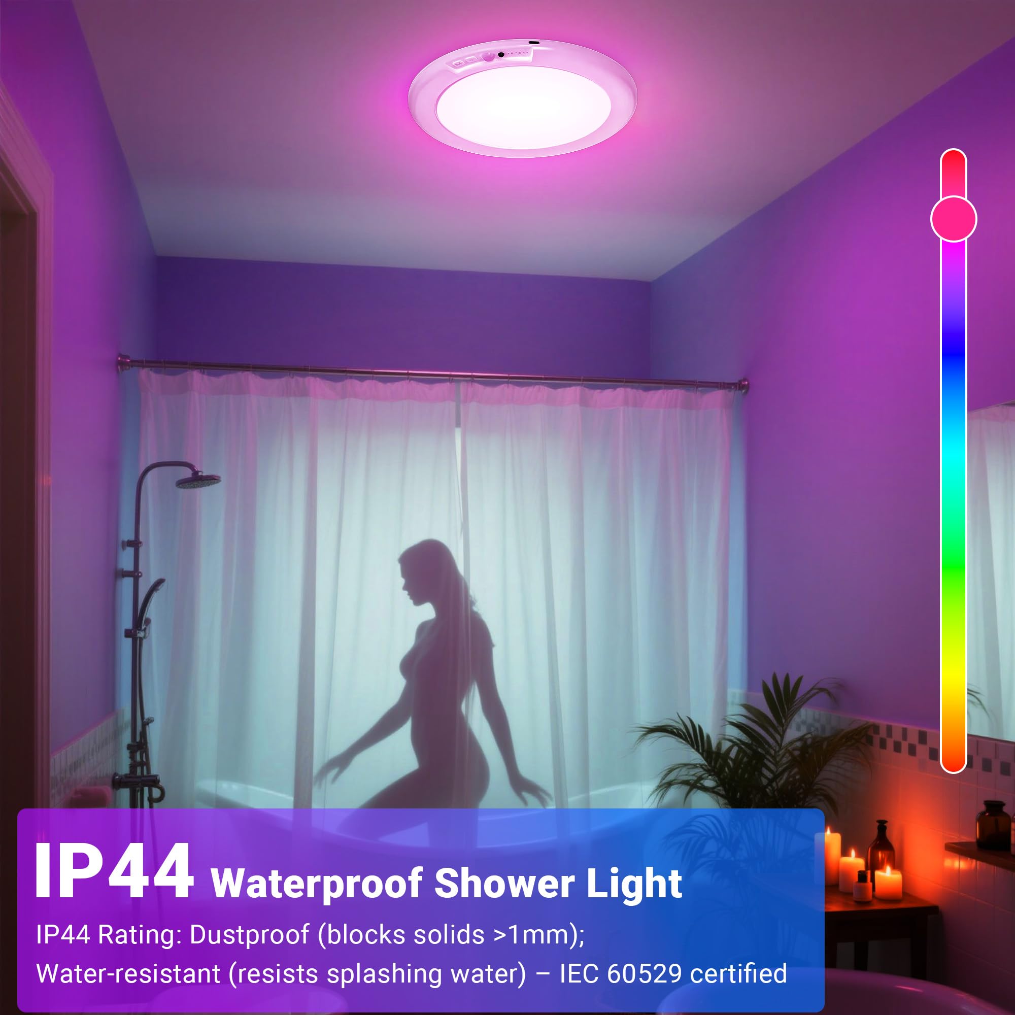 Rodalims white timing light provides steady daylight in showers and closets.