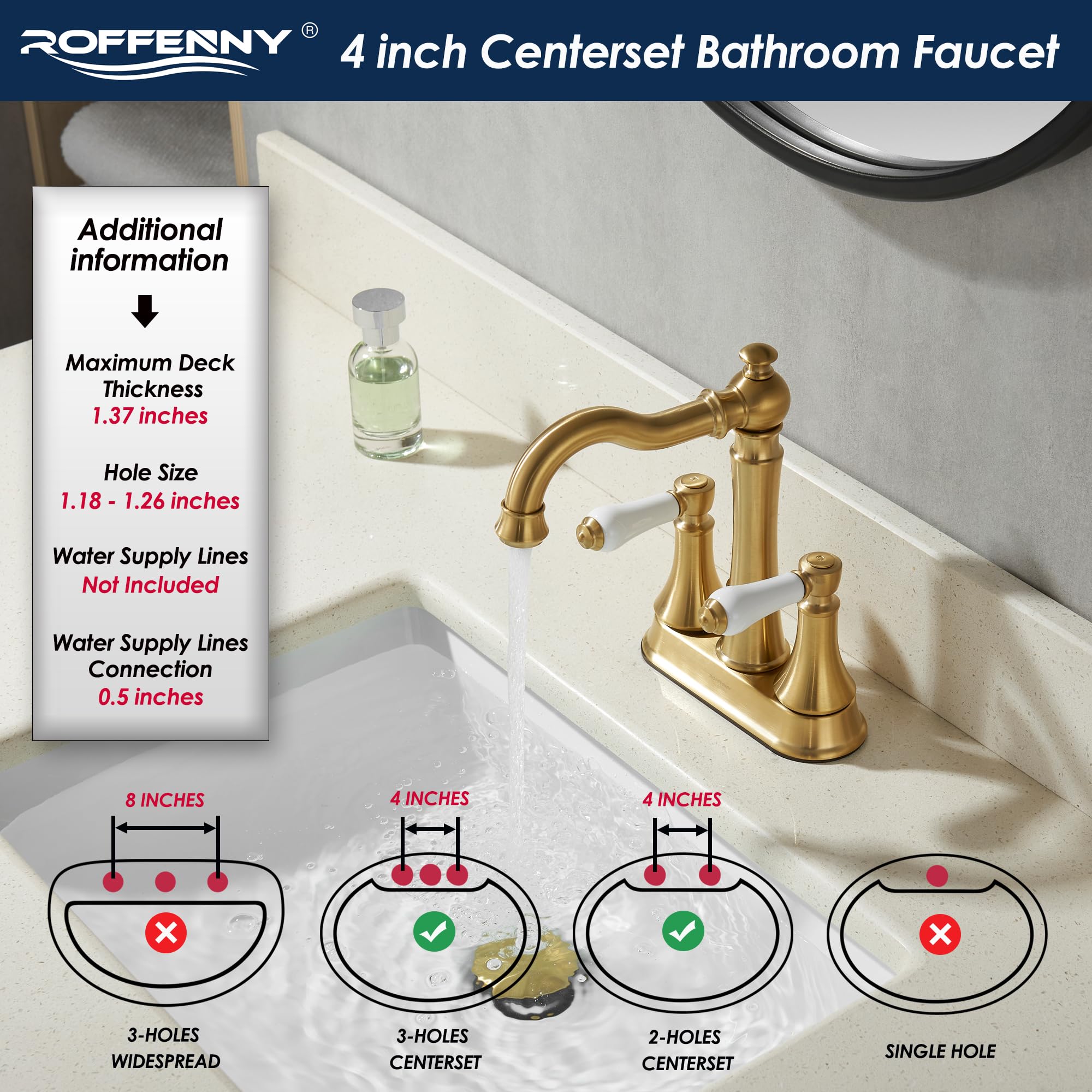 ROFFENNY plastic pop-up drain with overflow for easy maintenance.