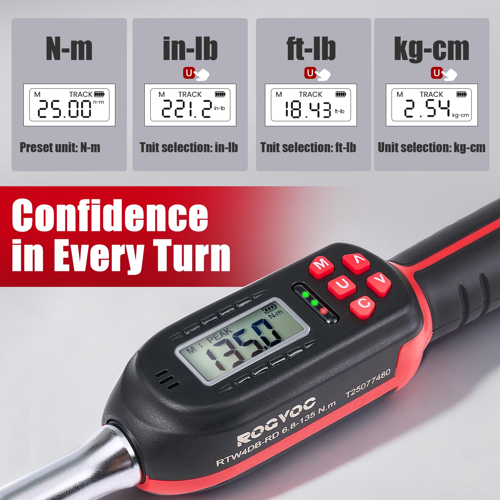 Rogvoc durable torque wrench with chrome vanadium steel and ABS housing