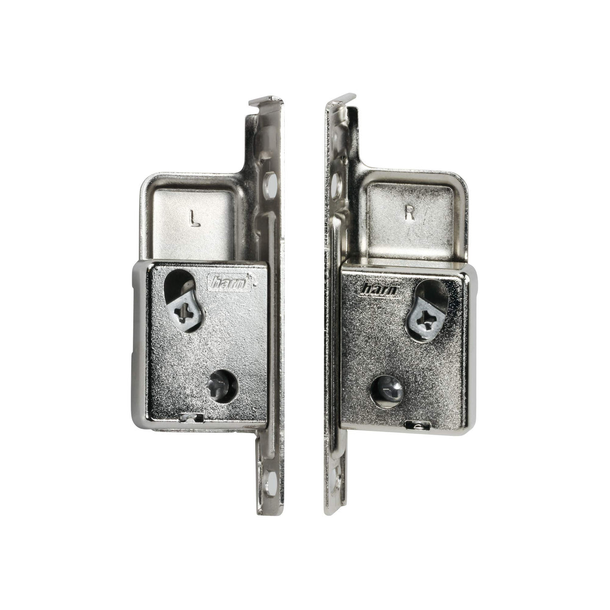 Rok Harn Impaz front bracket pair secures drawer fronts with clip-on design.