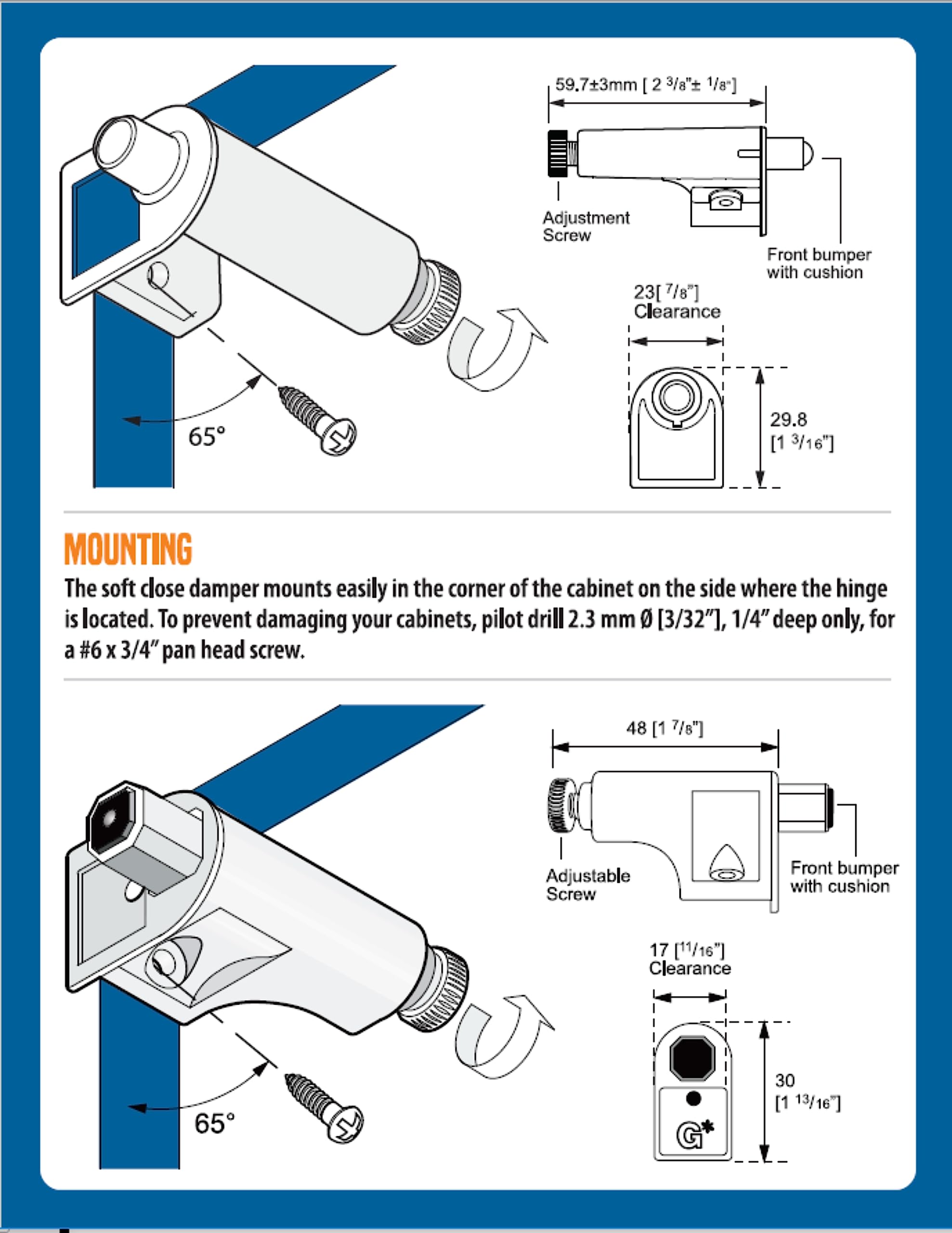 Rok soft close damper rear screw adjusts closing speed smoothly