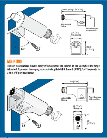 Rok soft close damper rear screw adjusts closing speed smoothly
