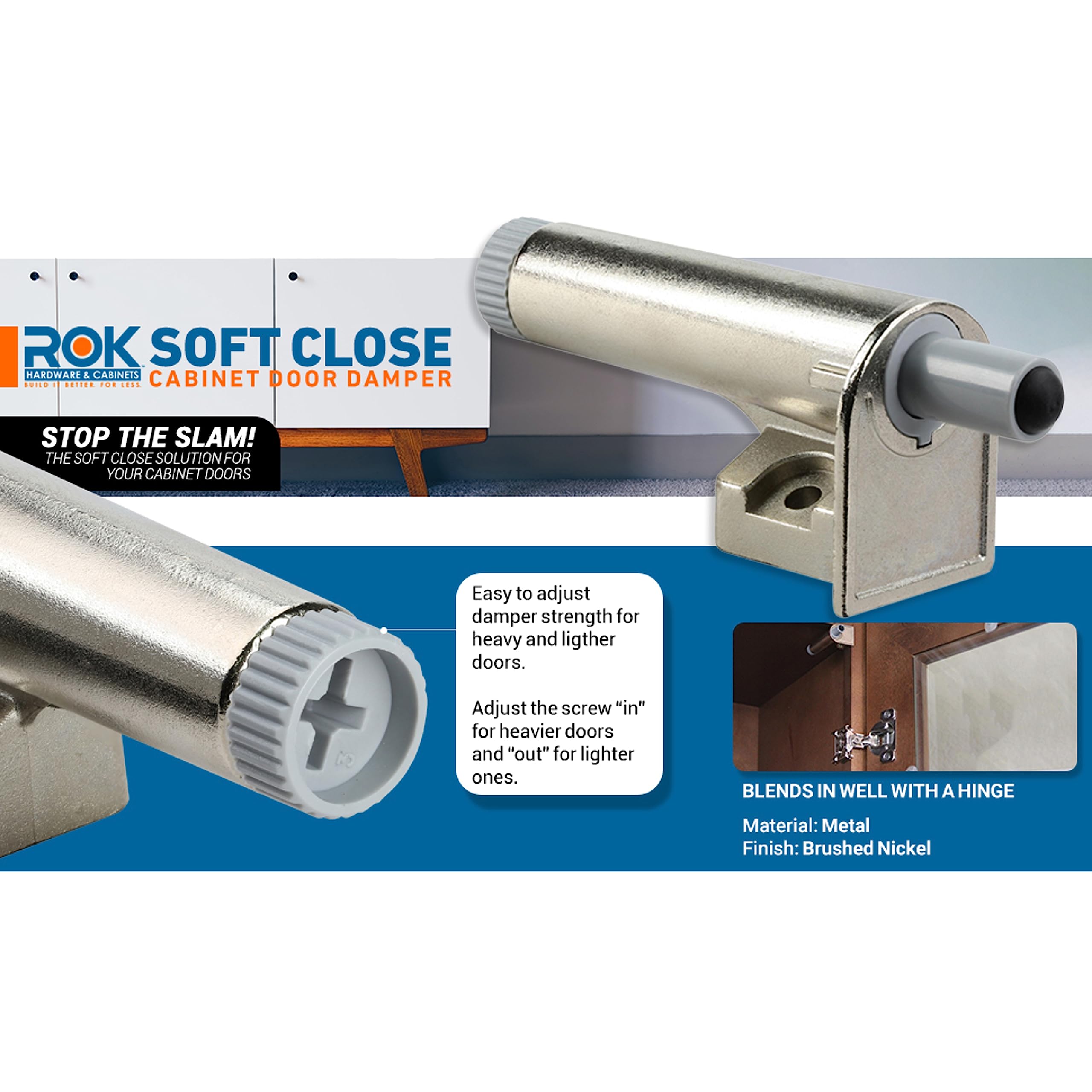 Rok soft close damper corner mount for easy installation