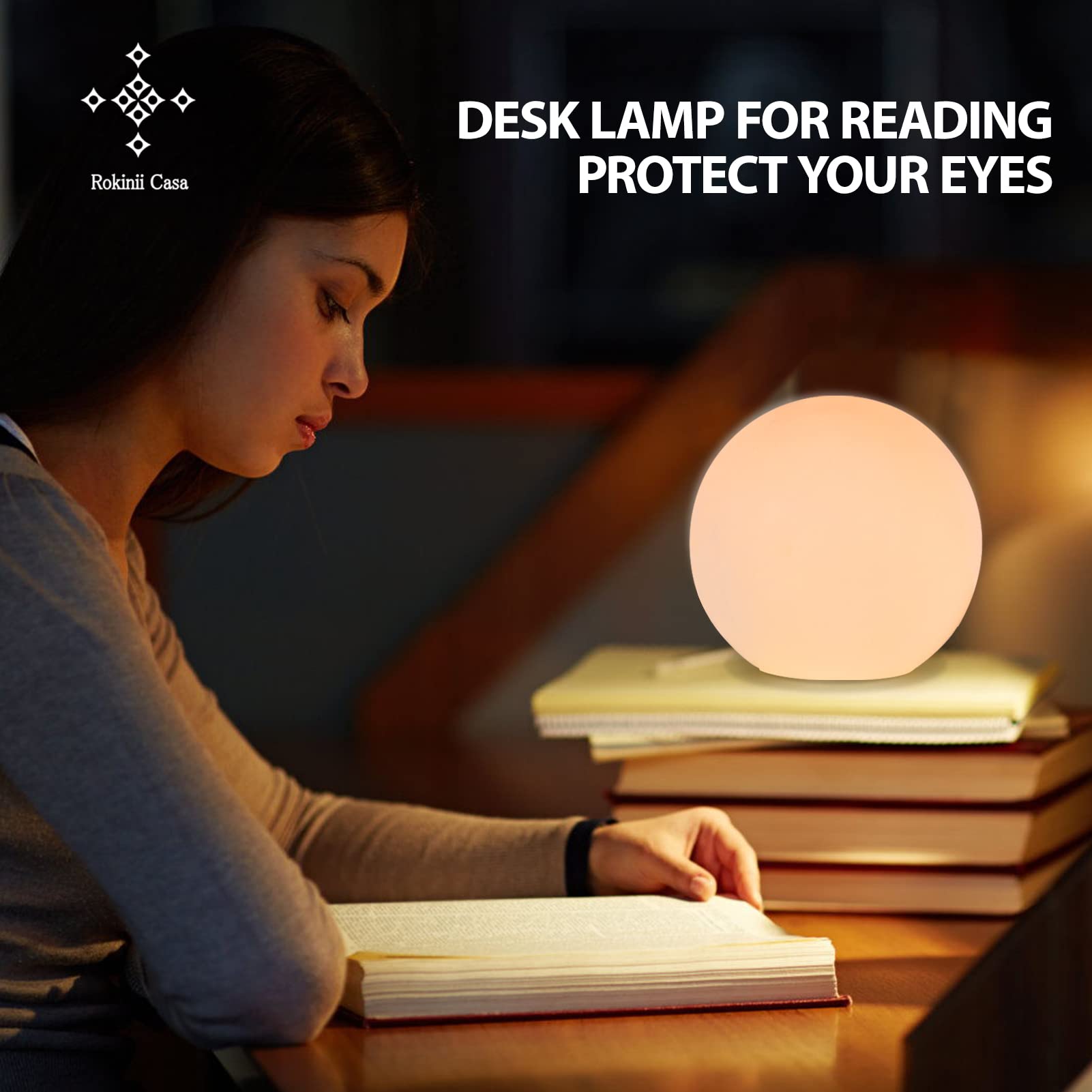 Rokinii Casa bedroom reading lamp in use on a bookshelf creates cozy, practical light