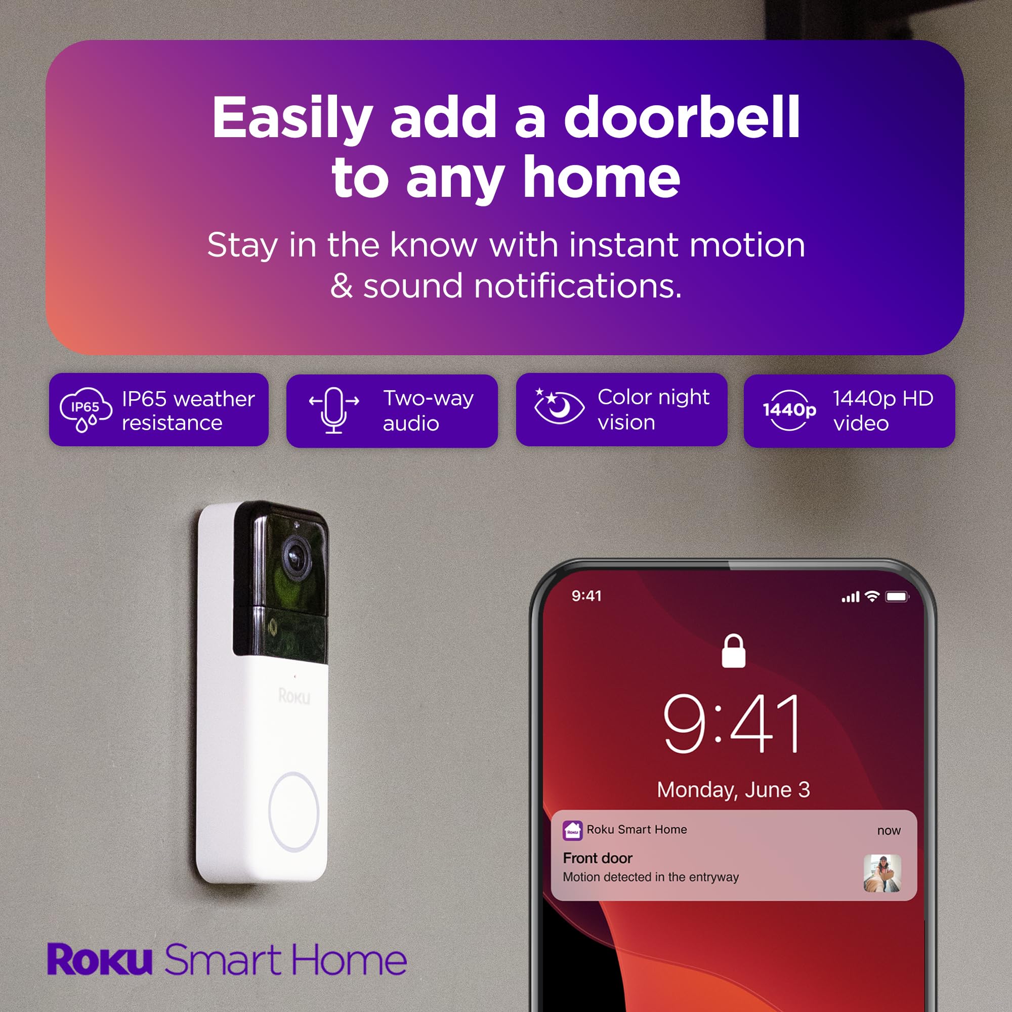 Roku Smart Home doorbell chime unit with multiple tones