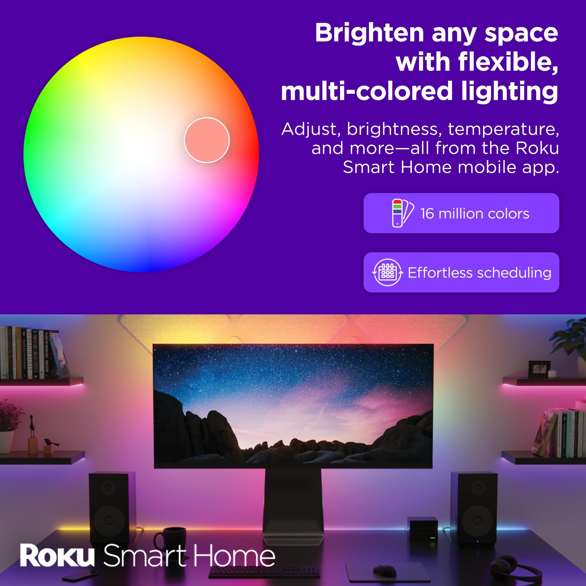 Roku Smart LED Strip+ under-cabinet lighting for task areas.