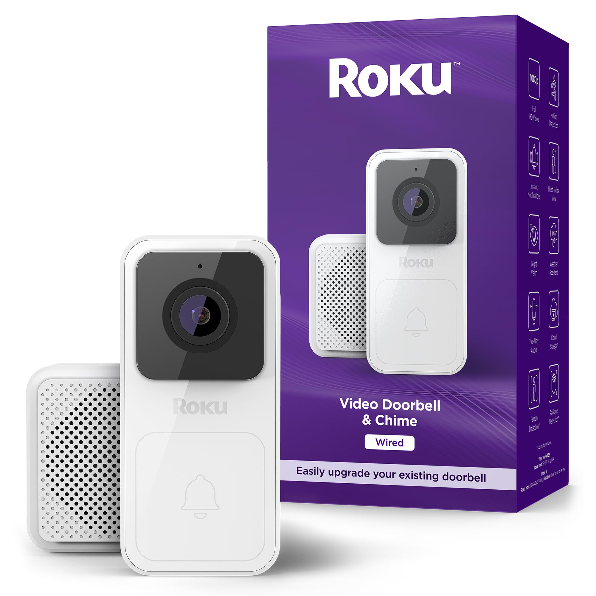 Roku Video Doorbell 1080p Night Vision shows clear footage at any hour for enhanced home awareness.