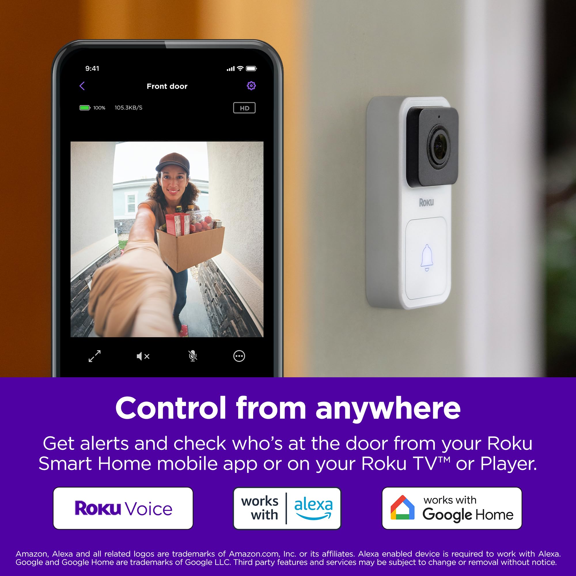Roku Video Doorbell Motion-Sound Detection alerts you to activity at your door.