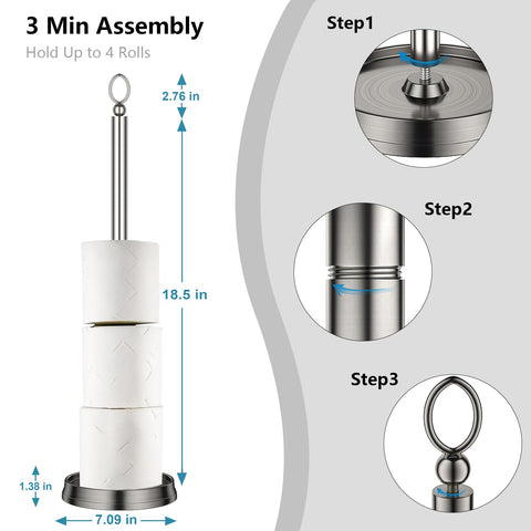 ROLABAM minimalist-design toilet paper stand with lifting ring for easy access.