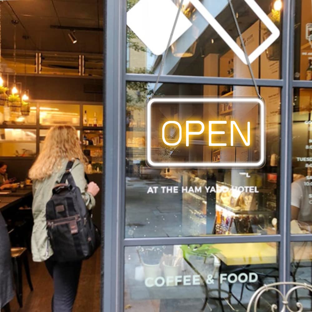 ROLANCHE Open sign 16x9 size fits storefront windows and counters for versatile displays.