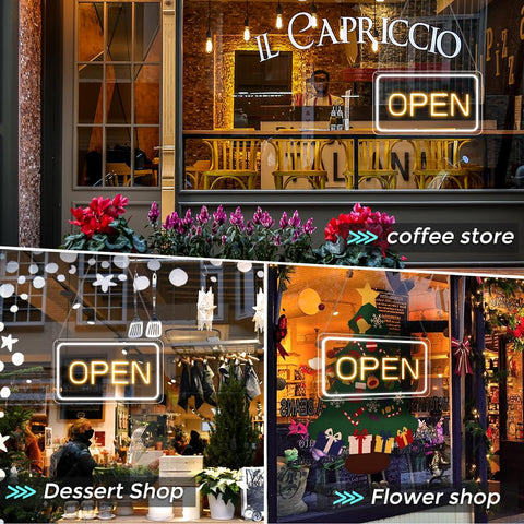 ROLANCHE Open sign durable plastic body withstands outdoor or window exposures.