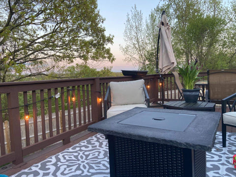 Rolay outdoor lighting setup using S14 bulbs on patio string