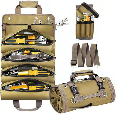 Roll Up Tool Bag in compact roll form for easy transport.