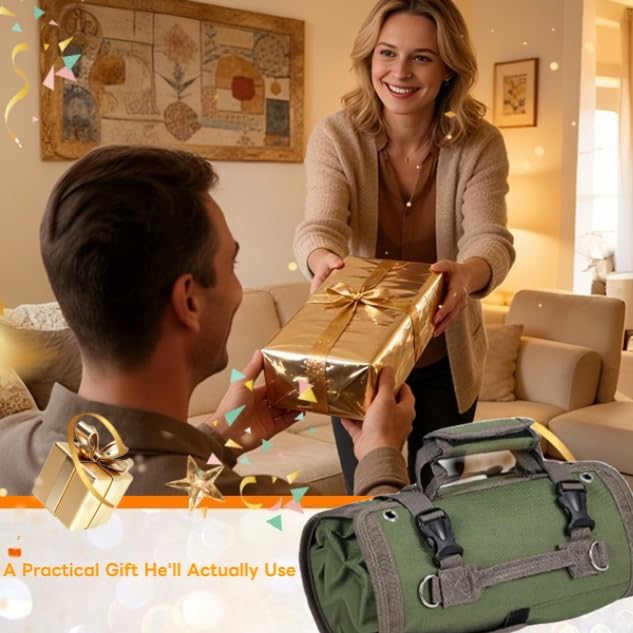 Roll Up Tool Bag rolled compactly fits in a car trunk.