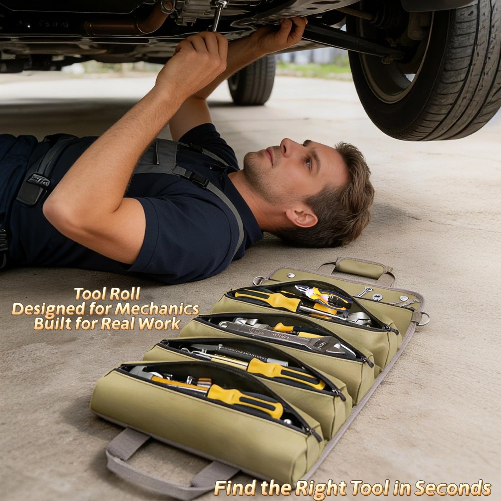 Roll Up Tool Bag ready for on-site repairs with roll-and-go design.