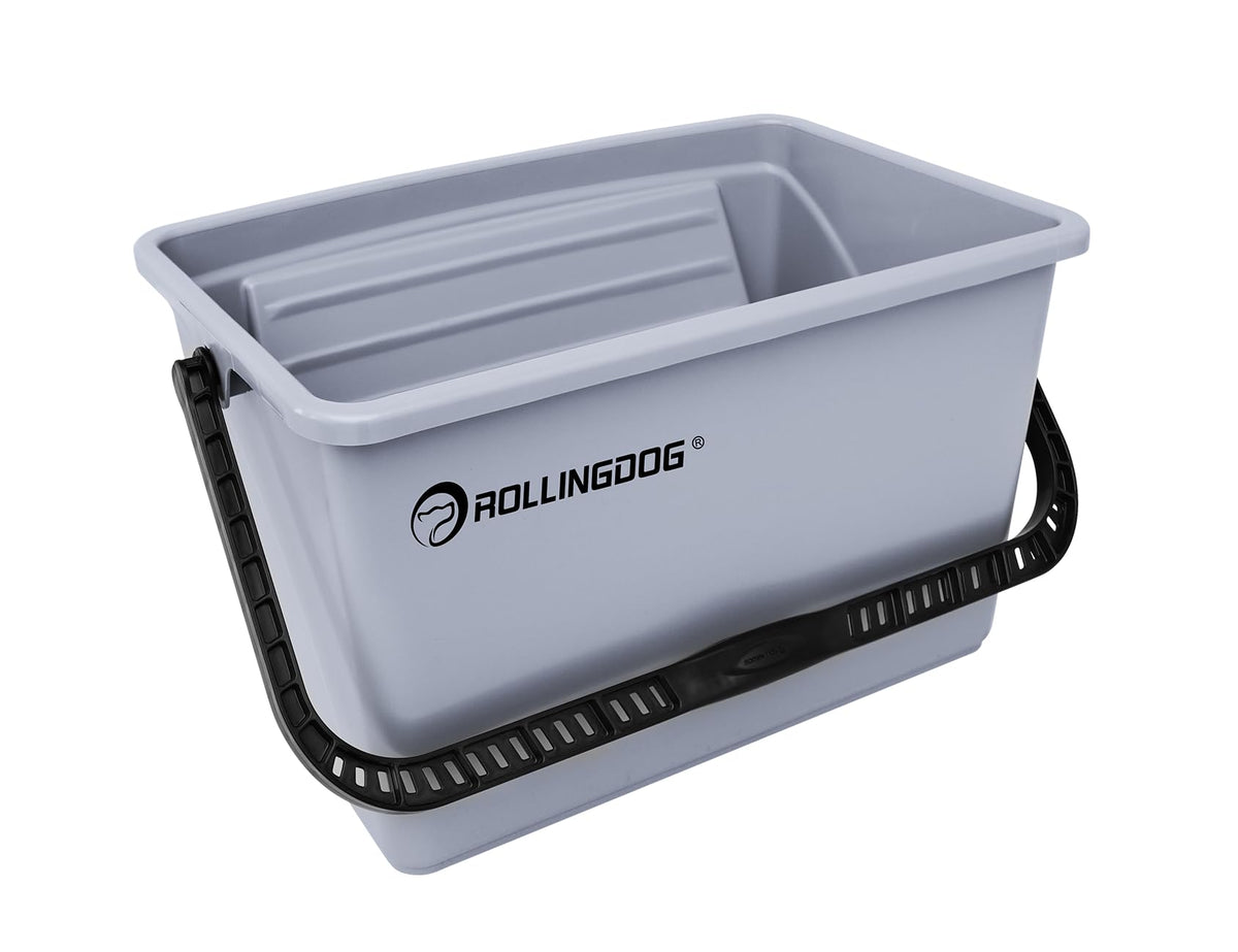 Rollingdog 12-inch paint bucket with angled loading grid for cleaner, controlled paint application.