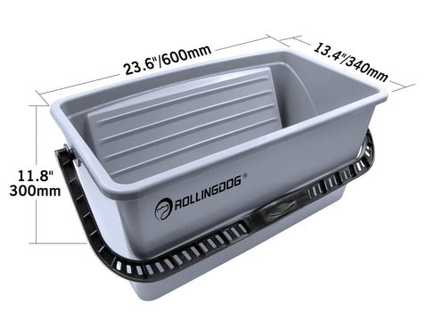 ROLLINGDOG 18-inch bucket side view shows rugged, crack-resistant plastic.