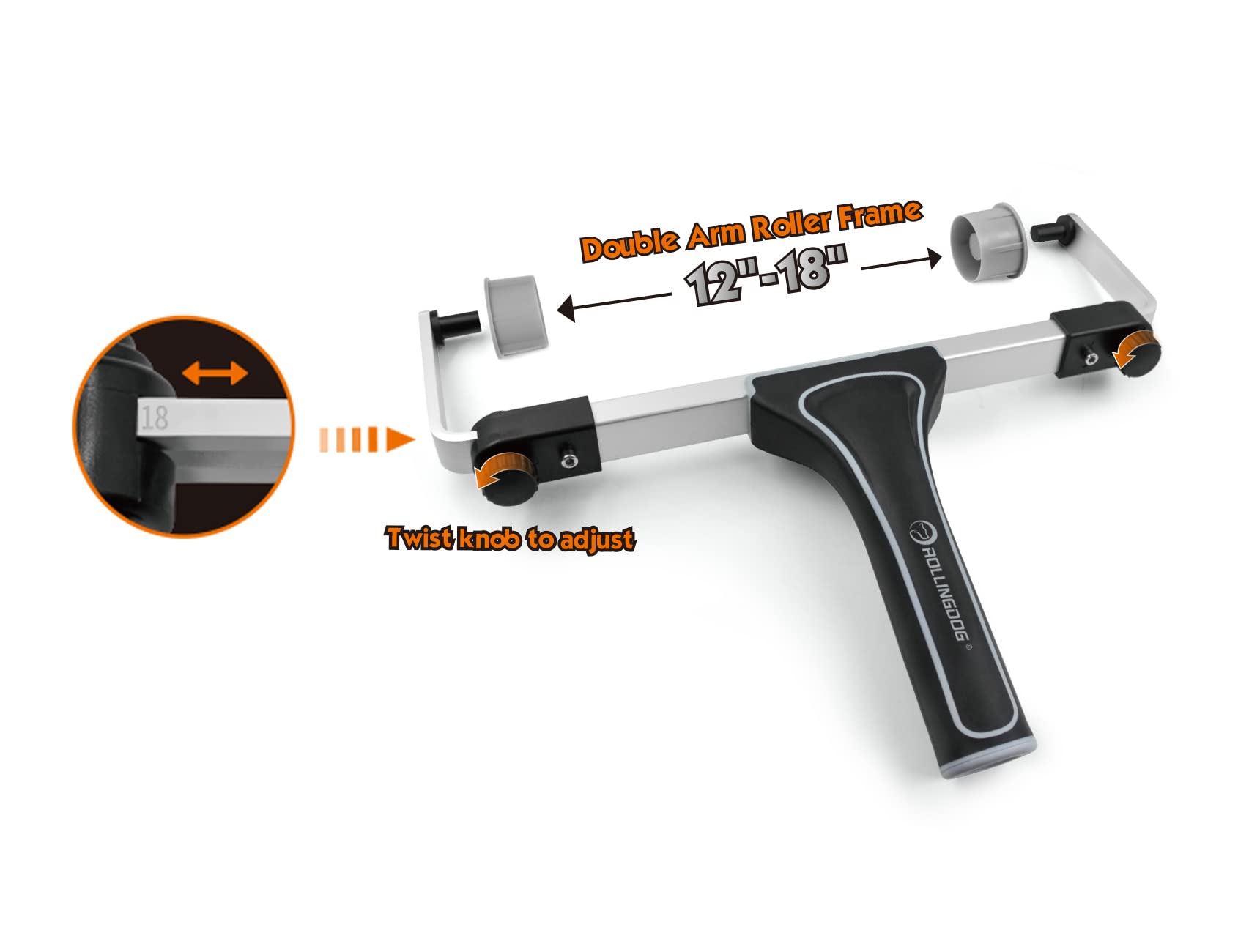 ROLLINGDOG adjustable alignment markings for centered roller placement.