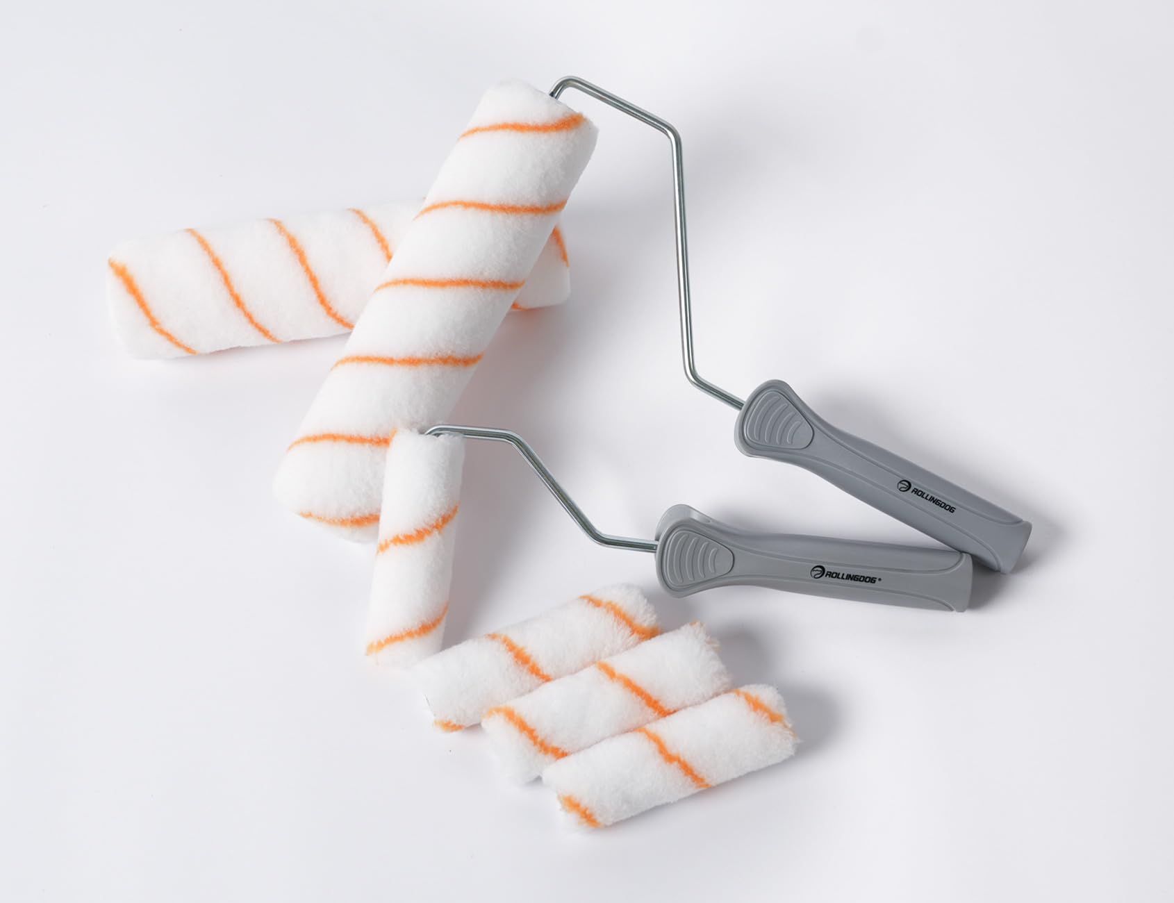 ROLLINGDOG mini-rollers reach edges and outlets for consistent coverage.