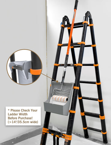 ROLLINGDOG tray hanging on a ladder for easy access.