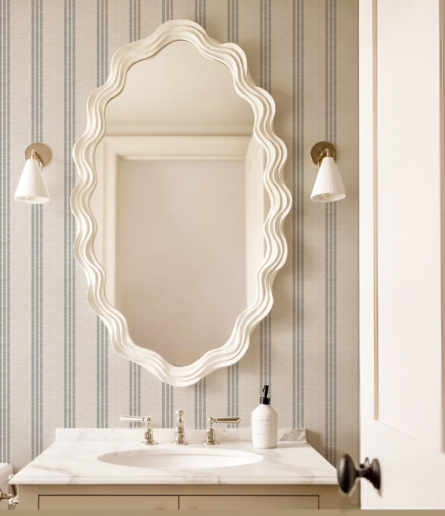 RollsRolla navy and white striped wallpaper roll for a crisp accent wall