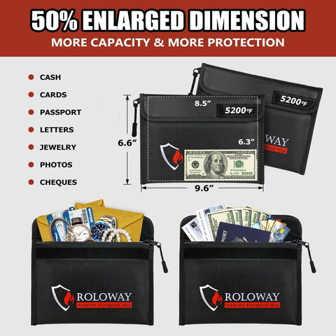 ROLOWAY Fireproof Bag safely stores cash and documents in a compact pouch