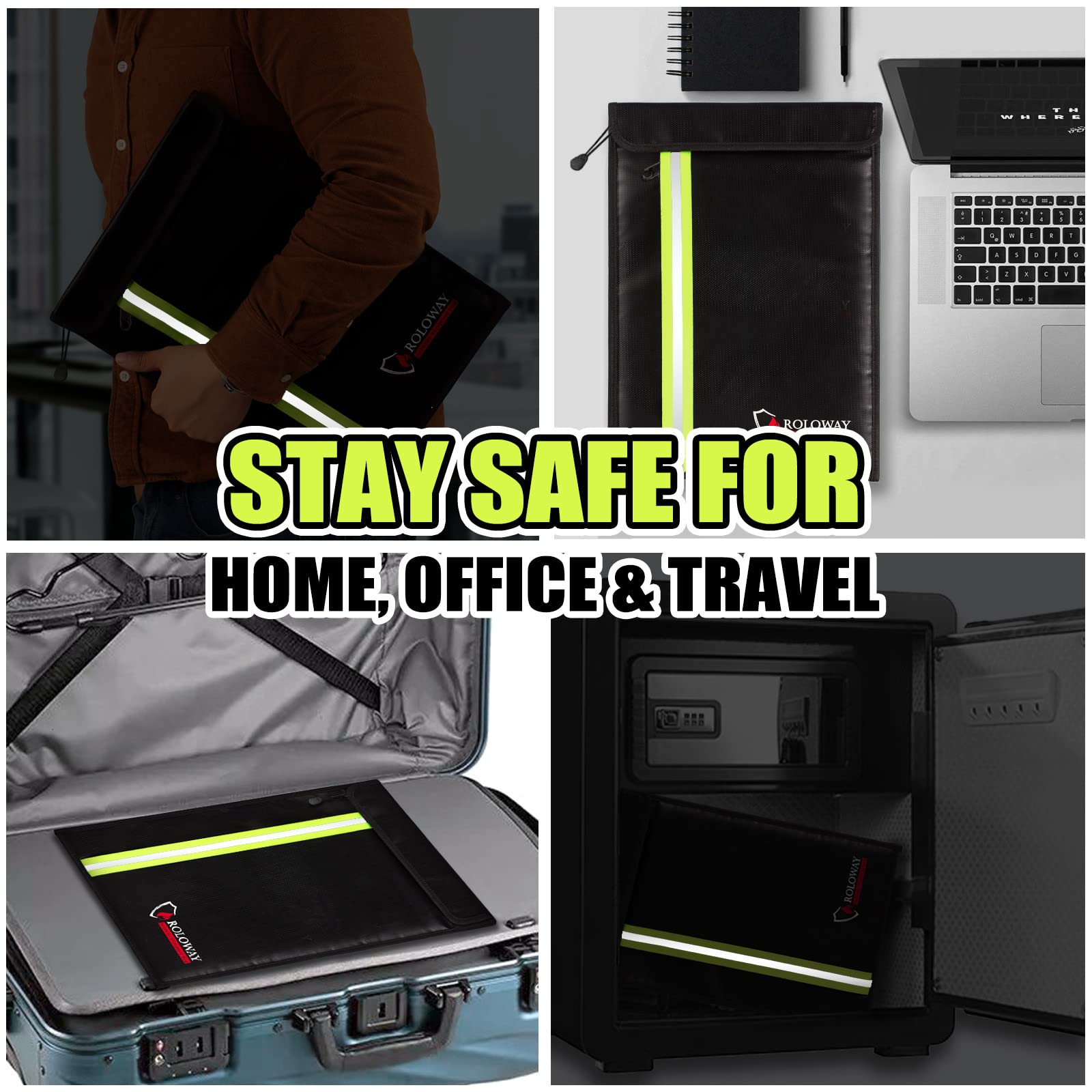 ROLOWAY fireproof envelope hanging strap and foldable design for travel