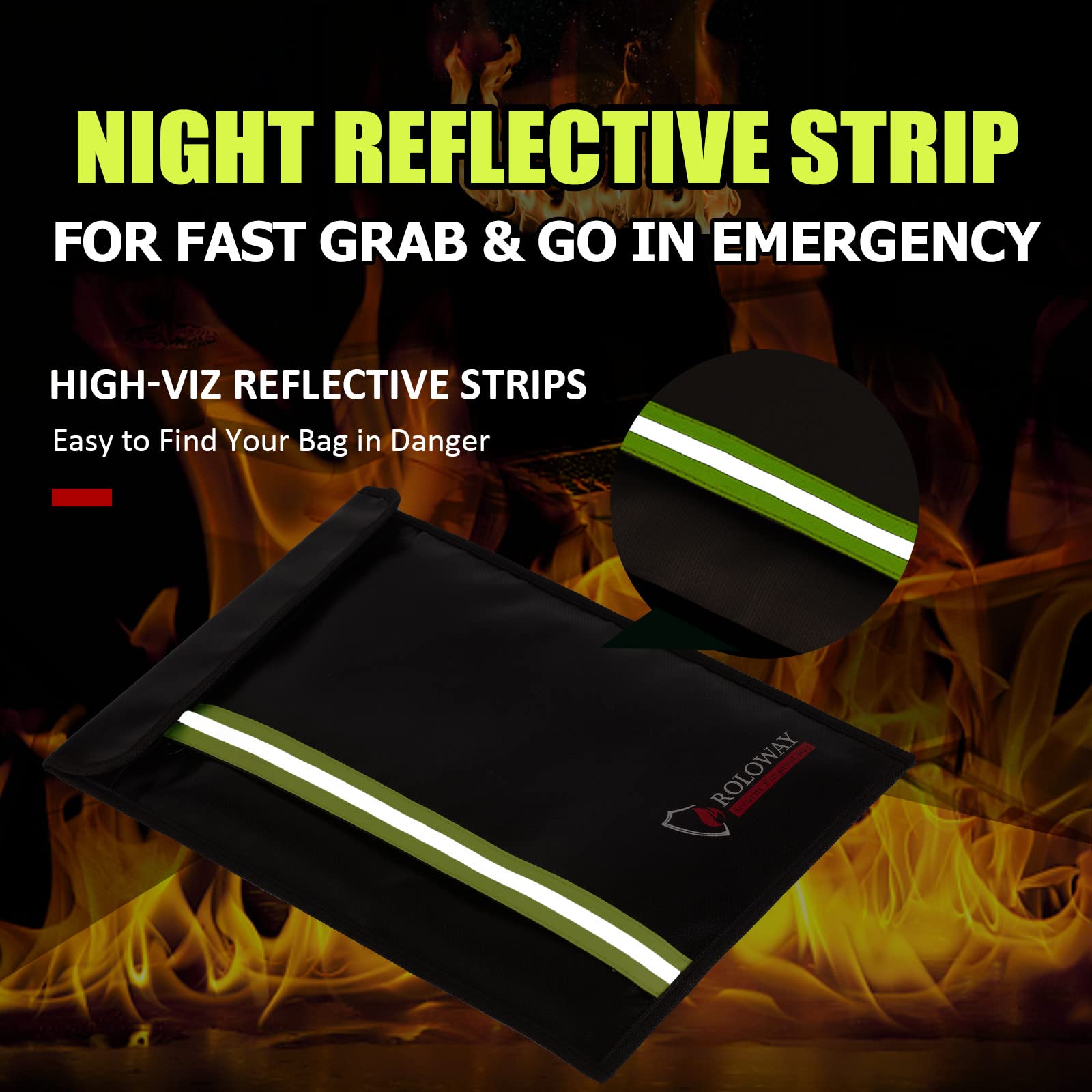 ROLOWAY fireproof envelope night reflective strip for quick grab at night