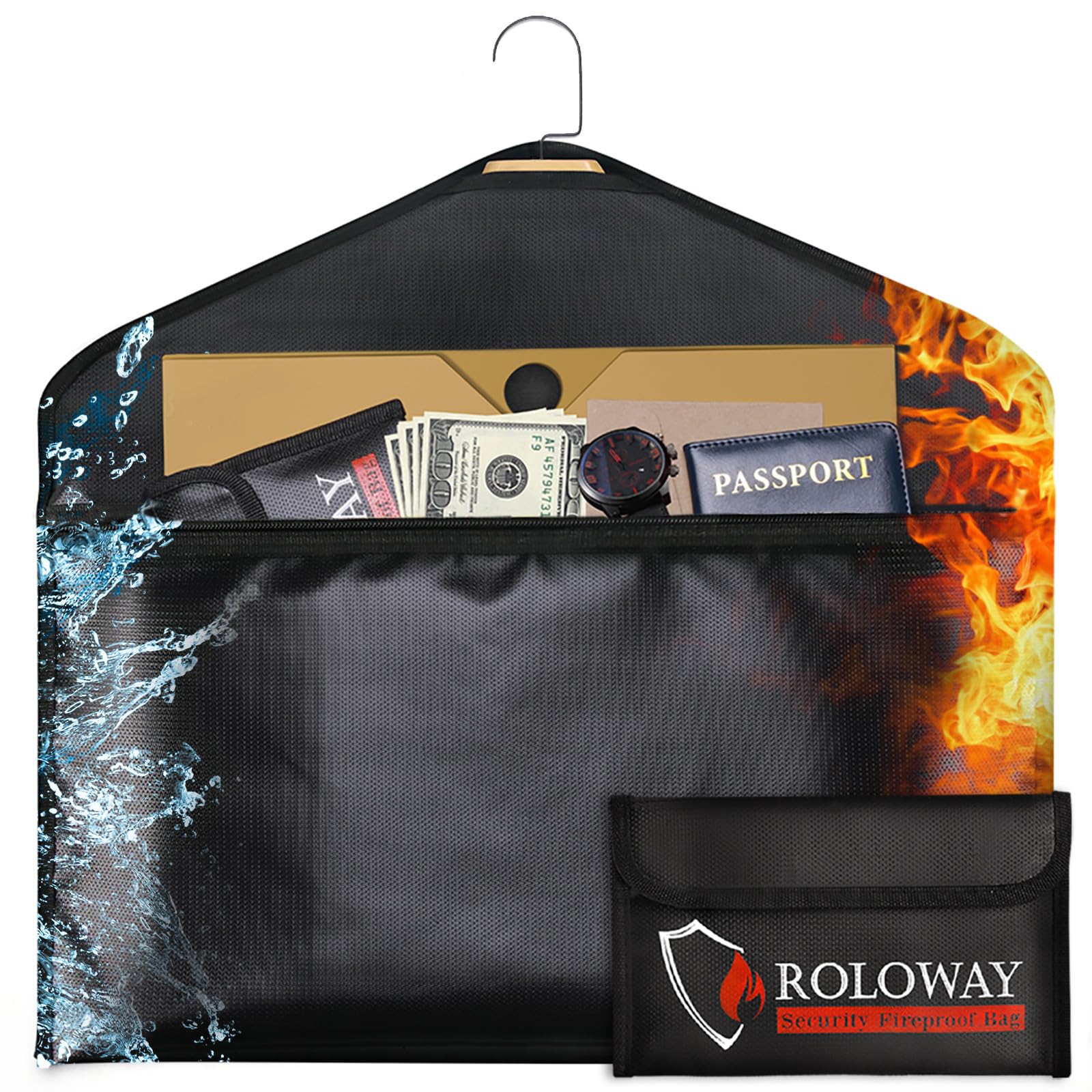 ROLOWAY hanger diversion safe tucked in closet for discreet cash storage