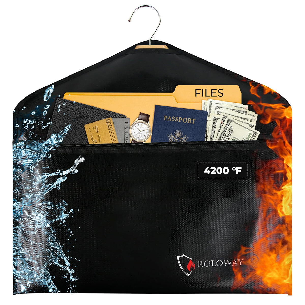 ROLOWAY Hanger Diversion Fireproof Safe cover demonstrates discreet closet storage for cash and documents.