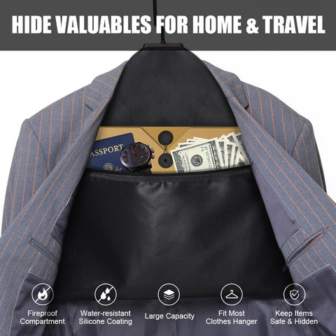 ROLOWAY hidden compartment inside clothes hanger for valuables and documents
