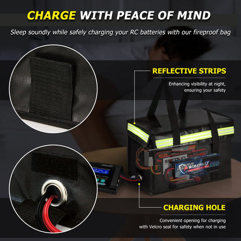 Roloway Lipo Battery Bag night-reflective strip enhances visibility in low light