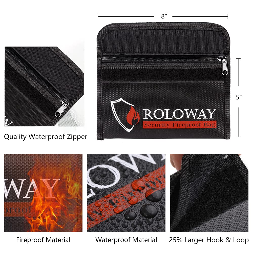 ROLOWAY small fireproof bag open with passport and cash safely stored